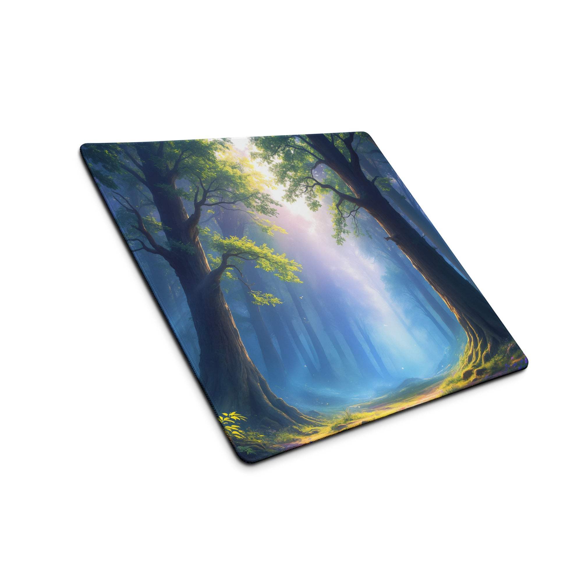 Epic Forest Dawn large gaming mousepad with serene forest scene