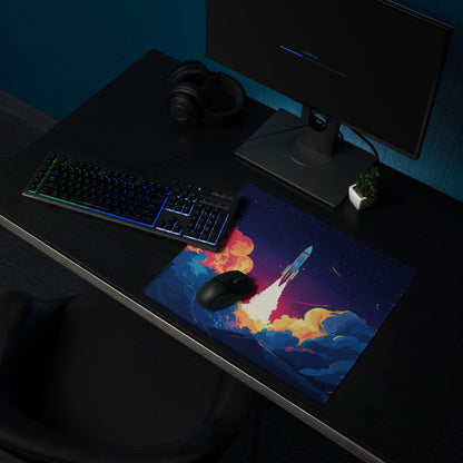 Vibrant Night Sky Rocket Launch large edge-stitched non-slip gaming mouse pad