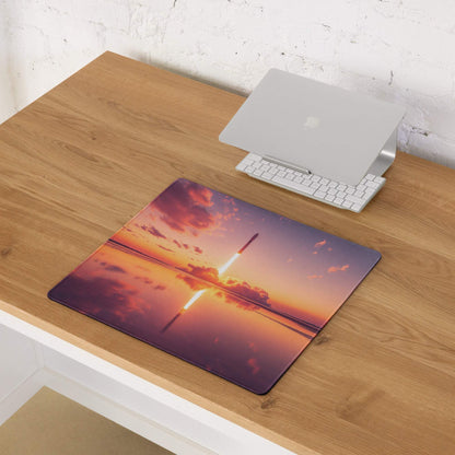 Epic Rocket Launch Sunset Gaming Mouse Pad with reflection