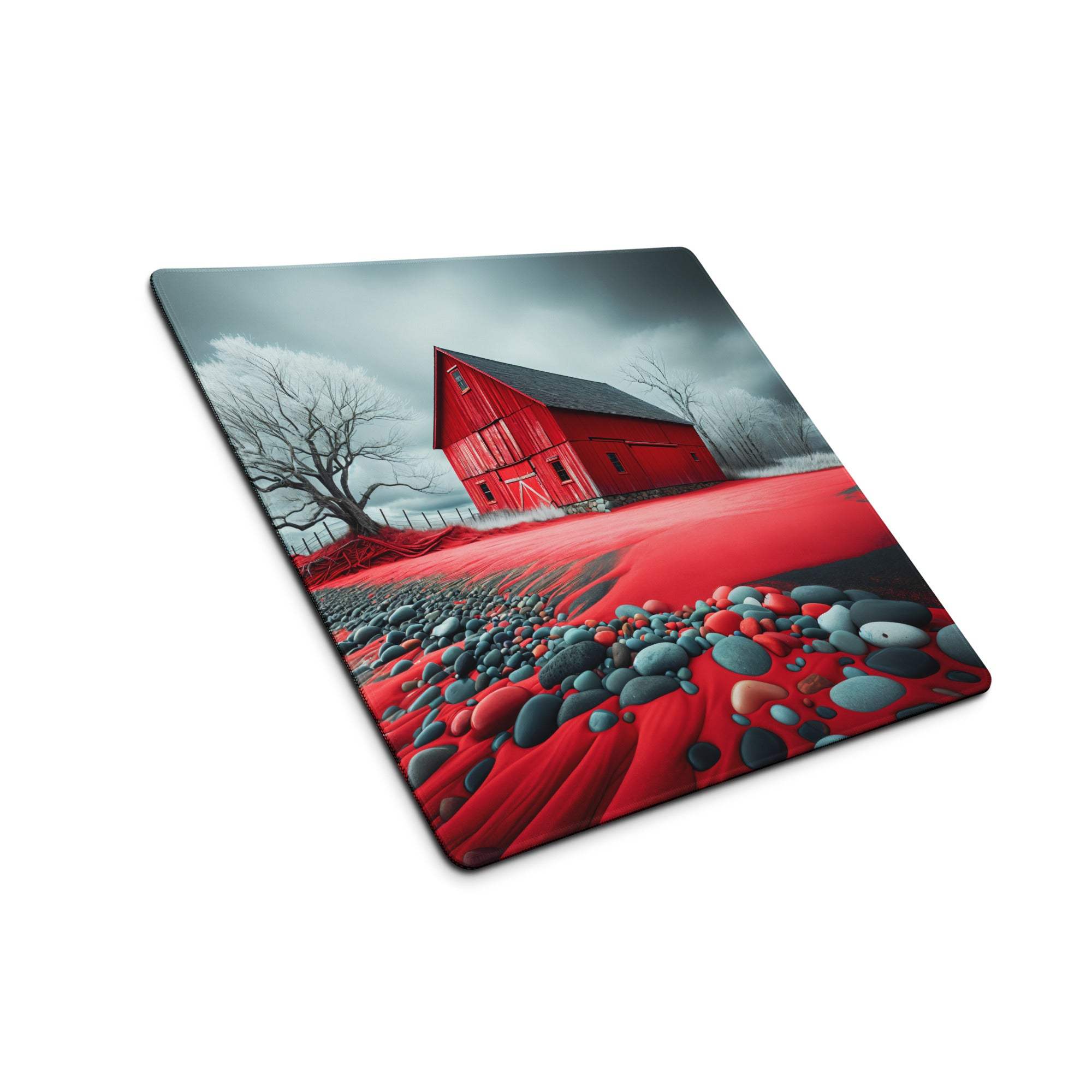 Red barn landscape gaming mouse pad large non-slip glossy design