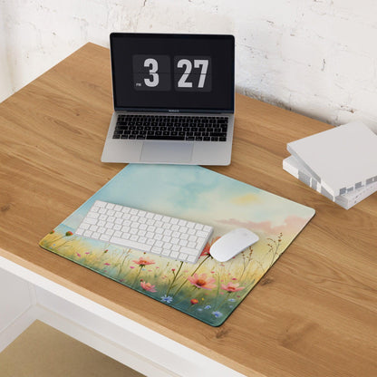 Pastel Meadow large gaming mouse pad with vibrant pink blue floral design