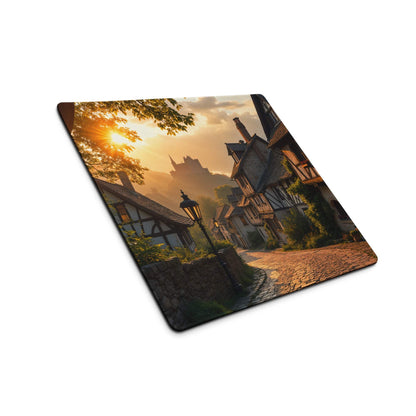 Square European village sunset on large non-slip gaming mouse pad