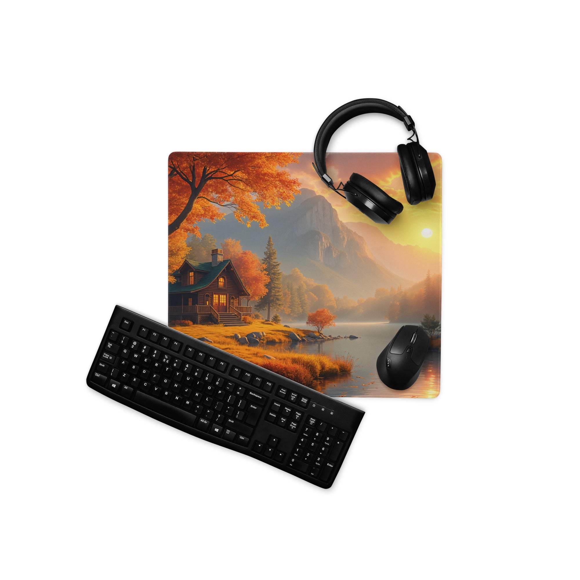 Autumn landscape warm sunset gaming mouse pad large non-slip stitched edges