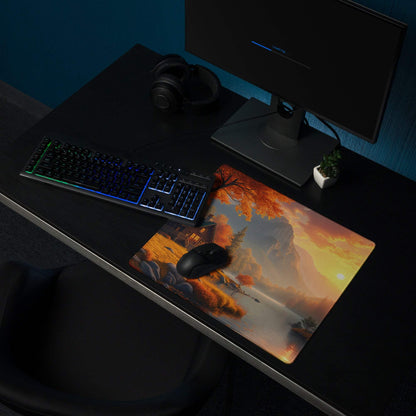 Large Autumn Landscape Gaming Mouse Pad with Sunset, Non-Slip Backing