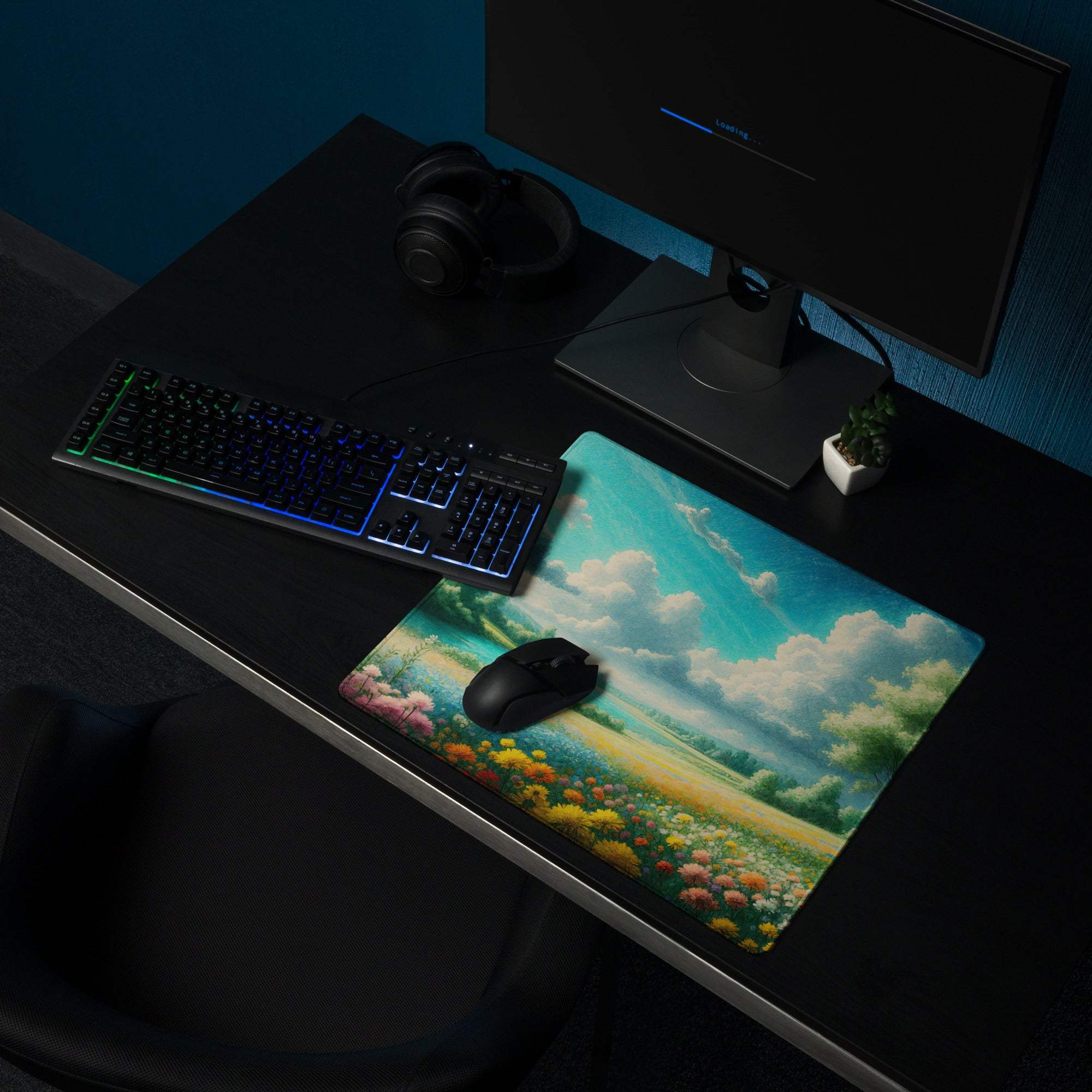 Impressionist sunlit wildflower meadow gaming mouse pad
