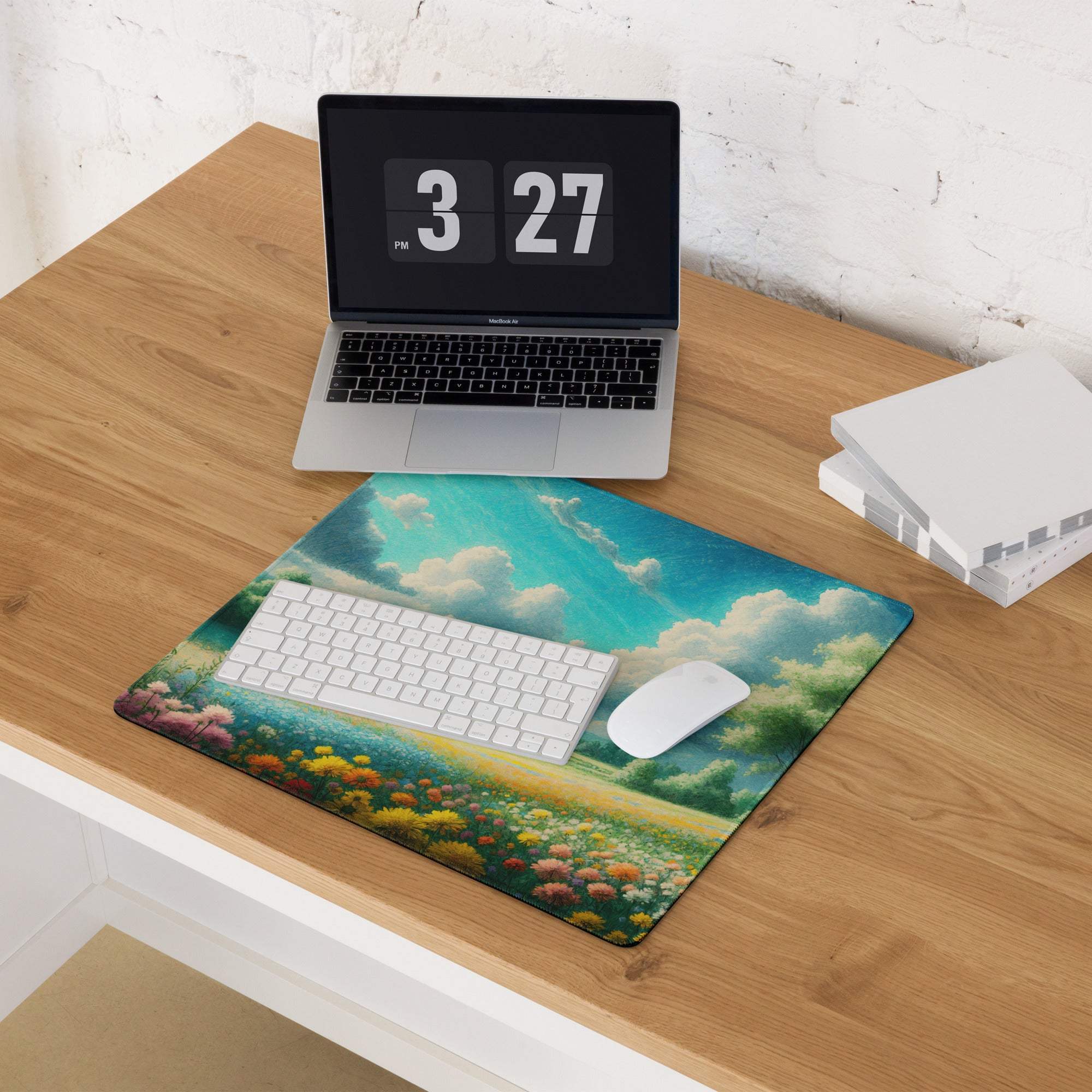 Impressionist wildflower field gaming mouse pad with vibrant sky