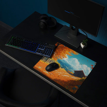Autumn landscape gaming mouse pad with orange foliage, large non-slip surface