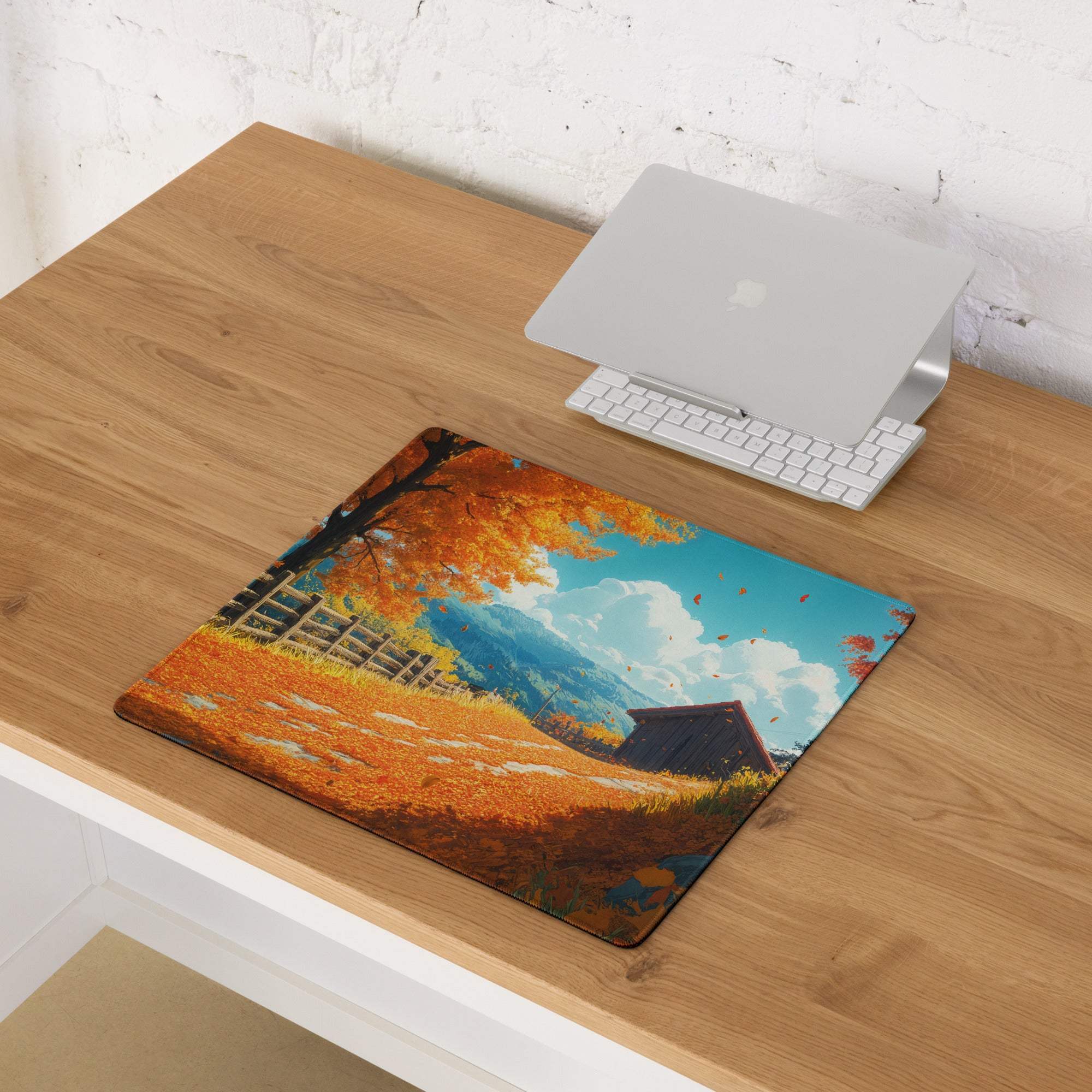 Autumn landscape gaming mouse pad with orange trees, large non-slip surface
