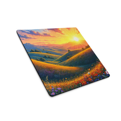 Vibrant sunset over hills and wildflowers gaming mouse pad, large non-slip
