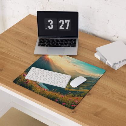 Vibrant sunrise mountain landscape large gaming mouse pad with non-slip backing
