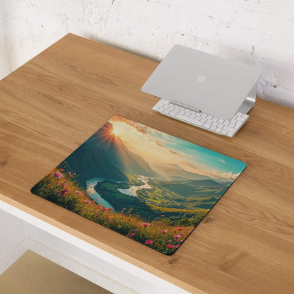 Vibrant sunrise mountain landscape large gaming mouse pad with non-slip backing