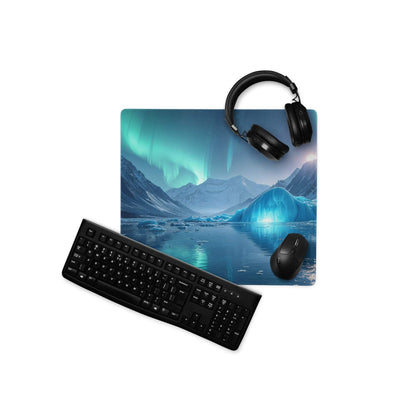 Epic Aurora Ice Mountain large gaming mouse pad with aurora borealis scene