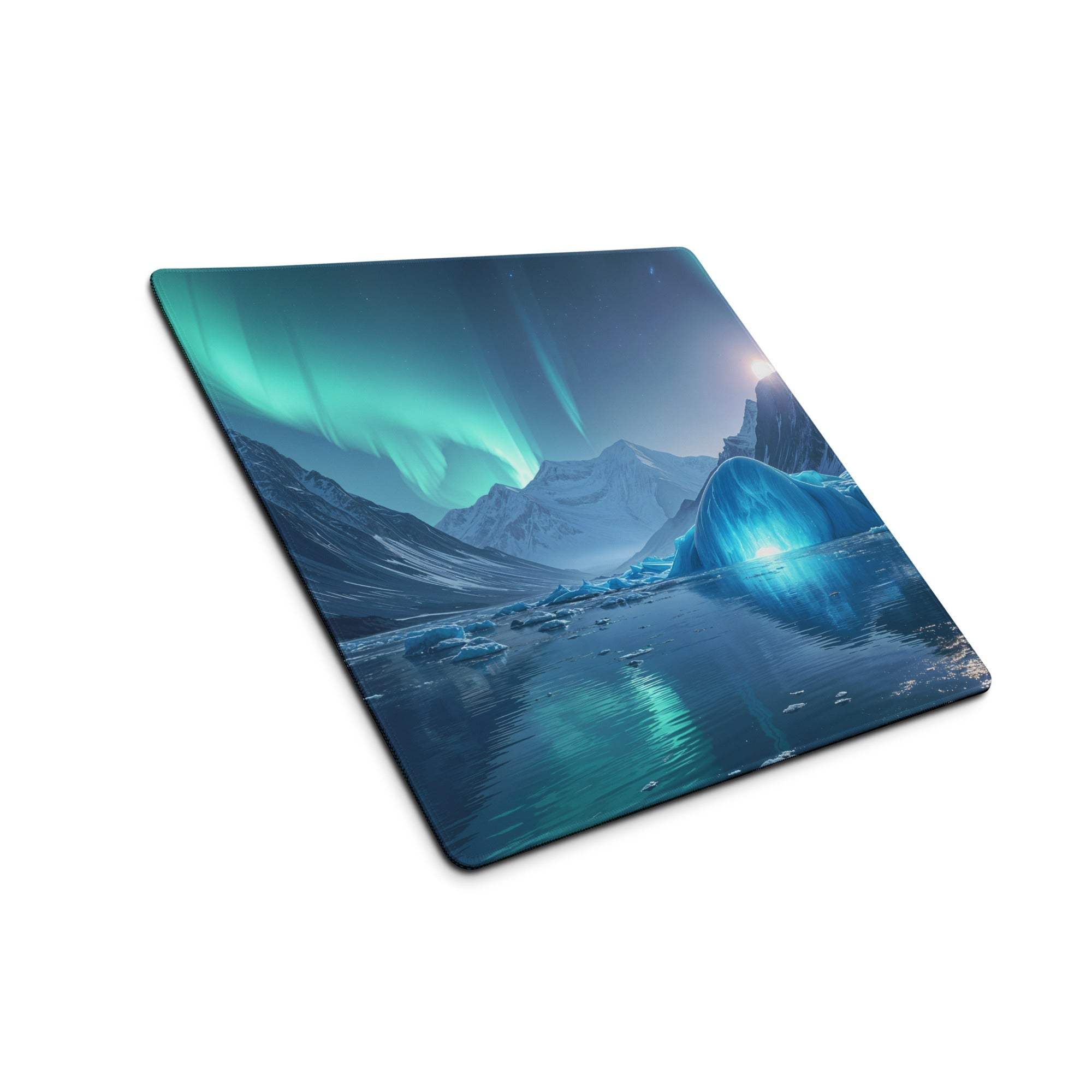 Epic Aurora Ice Mountain large gaming mouse pad with aurora borealis scene