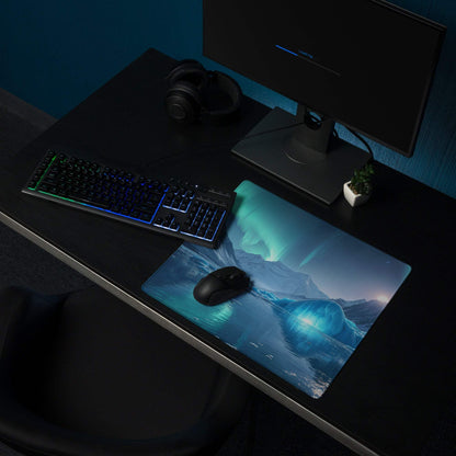 Epic Aurora Ice Mountain large gaming mouse pad with aurora borealis and mountains