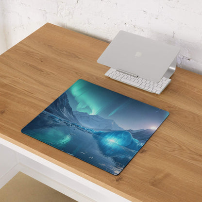 Epic Aurora Ice Mountain large gaming mouse pad with aurora borealis scene