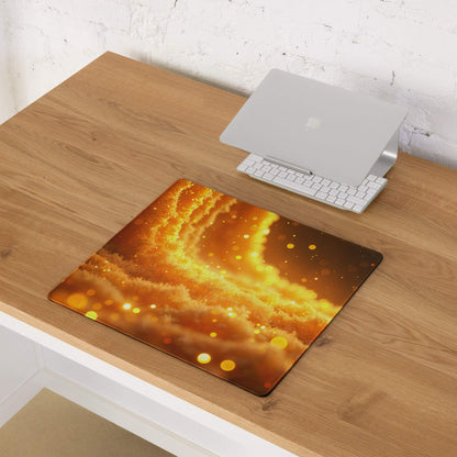 Vibrant orange yellow cosmic nebula gaming mouse pad with non-slip base