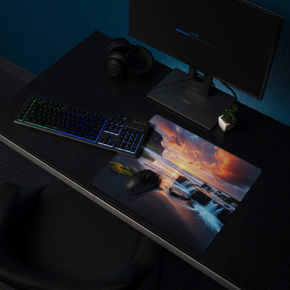 Vibrant sunset beach extra large gaming mouse pad with non-slip edges