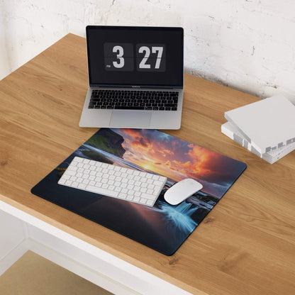Vibrant sunset waterfall extra large gaming mouse pad with non-slip edges