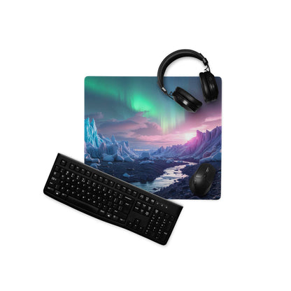 Aurora Ice Landscape gaming mouse pad with aurora borealis, icy mountains, non-slip backing