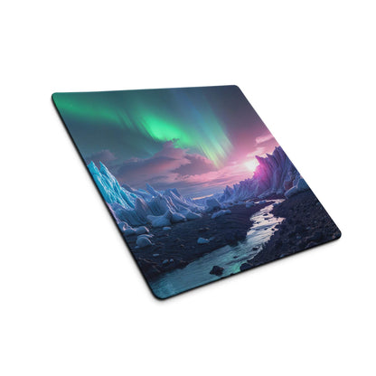 Aurora ice landscape gaming mouse pad with aurora borealis, glaciers