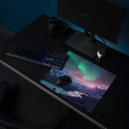 Aurora Ice Landscape gaming mouse pad with aurora borealis, stitched edges, non-slip backing