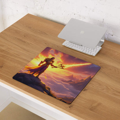 Epic fantasy warrior on sunset mountain large gaming mouse pad