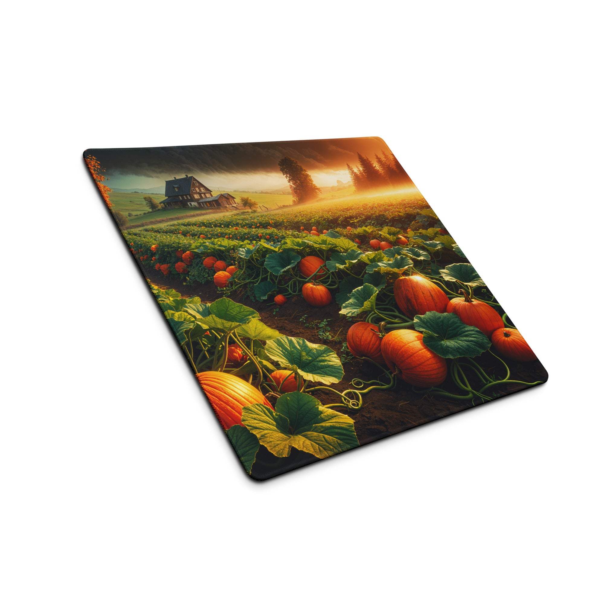 Autumn pumpkin patch gaming mouse pad with orange pumpkins, vines, large non-slip surface