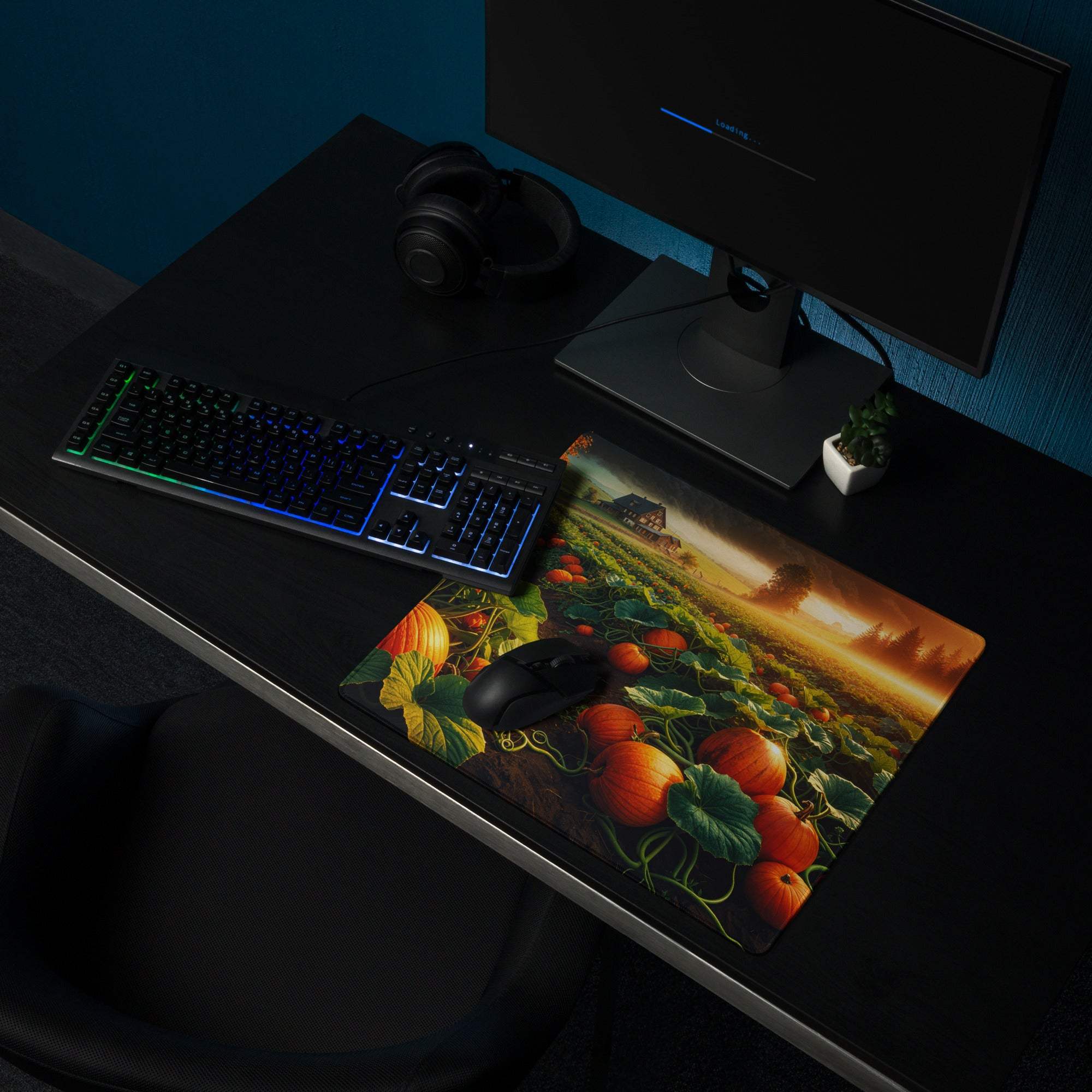 Autumn pumpkin patch gaming mouse pad with large non-slip surface