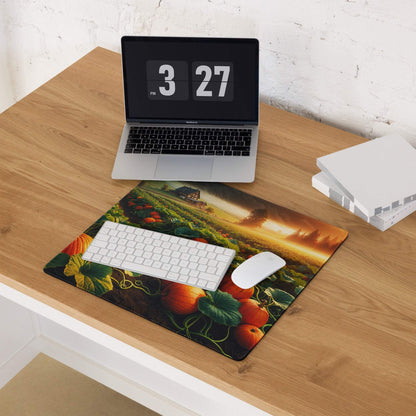 Autumn pumpkin patch gaming mouse pad with orange pumpkins vines non-slip backing