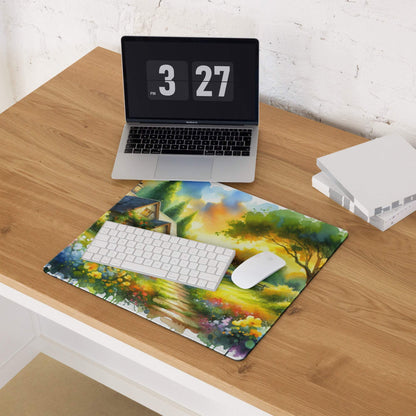 Vibrant watercolor cottage garden mousepad with non-slip backing