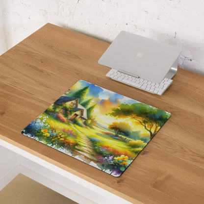 Vibrant watercolor cottage garden large gaming mouse pad with non-slip backing