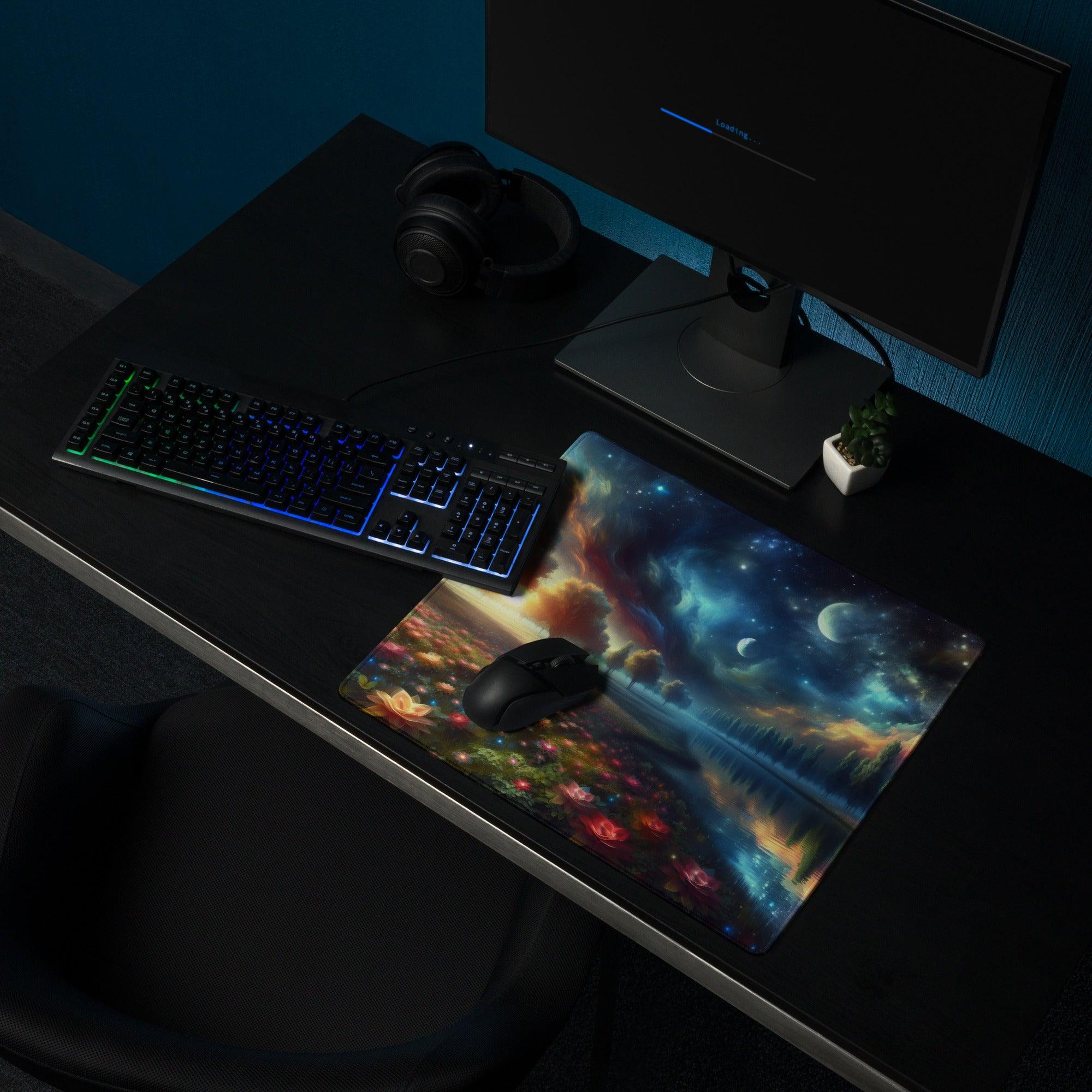 Vibrant cosmic galaxy nebula mousepad with non-slip base for gaming