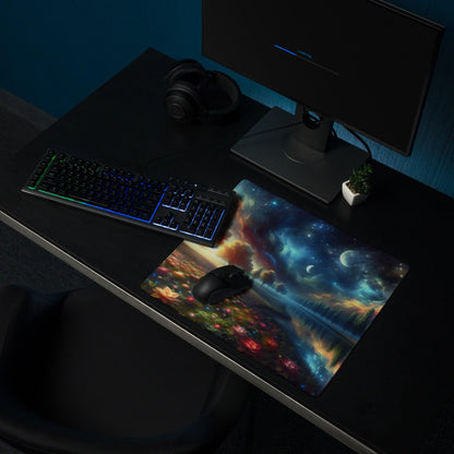 Vibrant cosmic galaxy nebula mousepad with non-slip base for gaming