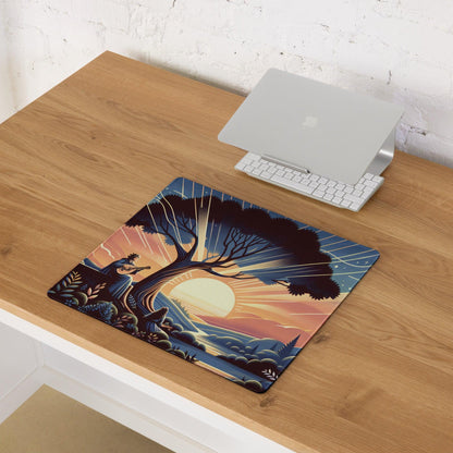 Whimsical sunset guitarist under tree gaming mouse pad