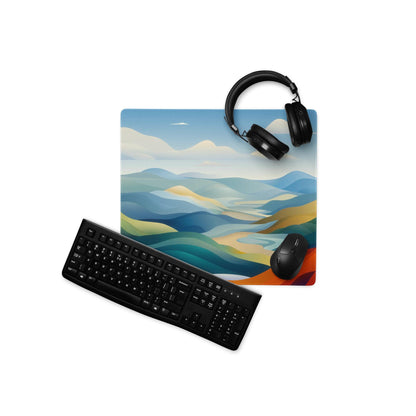 Vibrant landscape gaming mouse pad with large size, non-slip base, edge stitching
