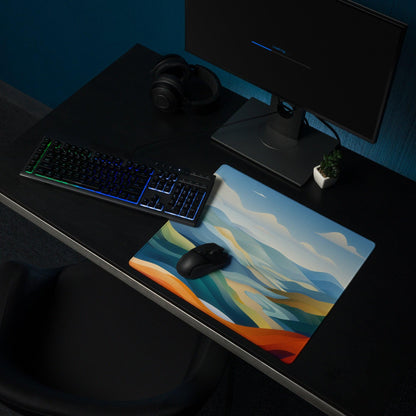 Vibrant landscape gaming mouse pad with large size, non-slip base and edge stitching