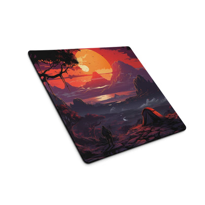 Stylized sunset landscape gaming mouse pad with large size and non-slip backing