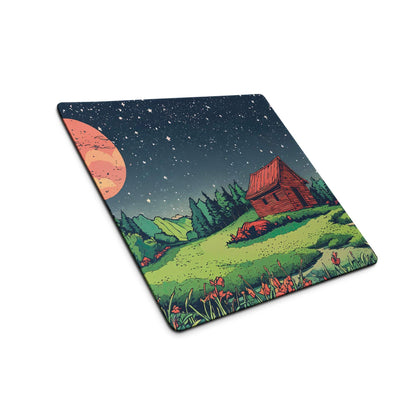 Large gaming mouse pad with non-slip base, night sky cabin landscape