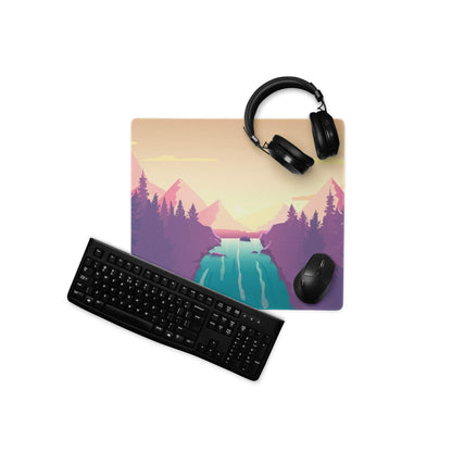 Vibrant sunset mountain landscape gaming mouse pad with extended size