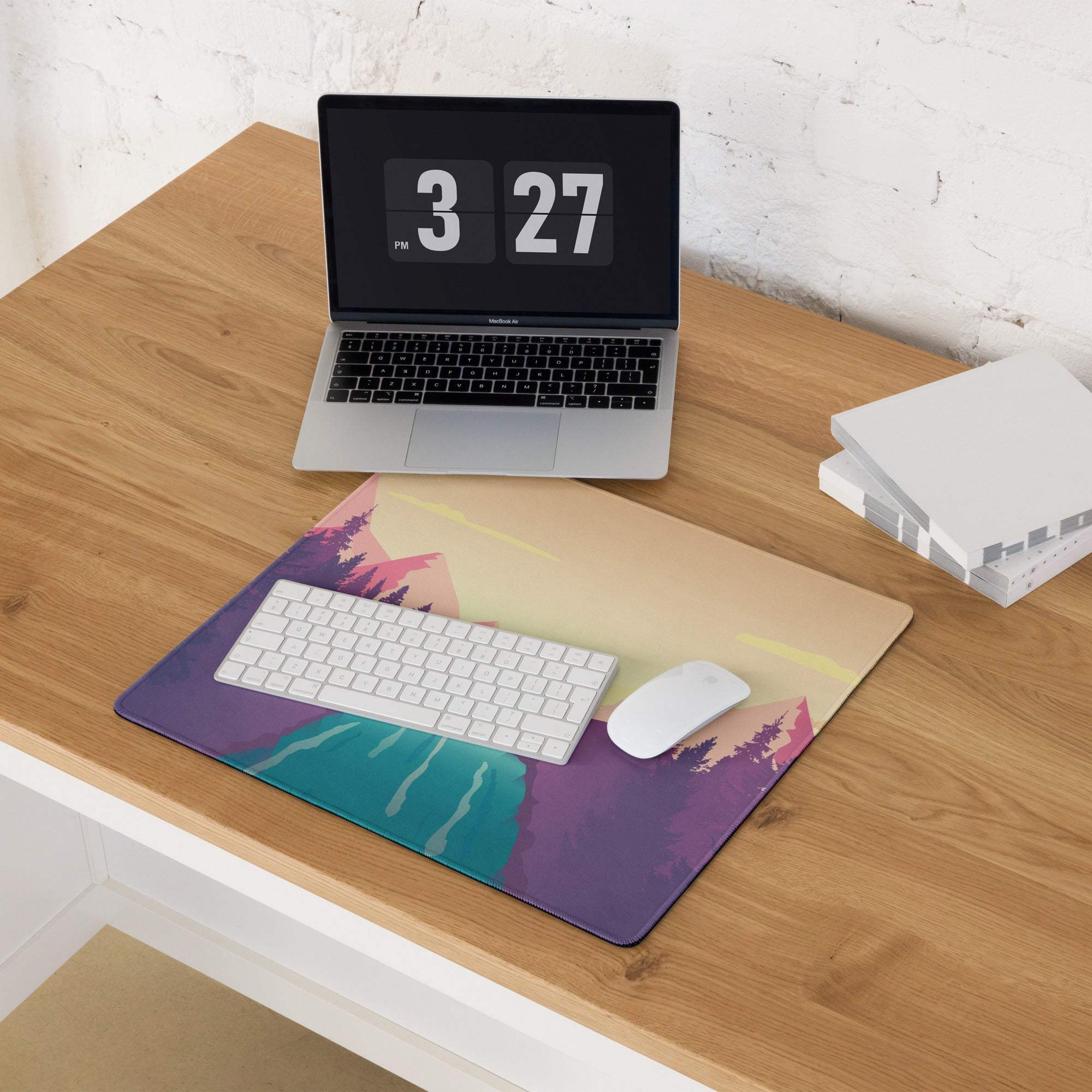 Vibrant sunset mountain landscape extended gaming mouse pad with non-slip backing