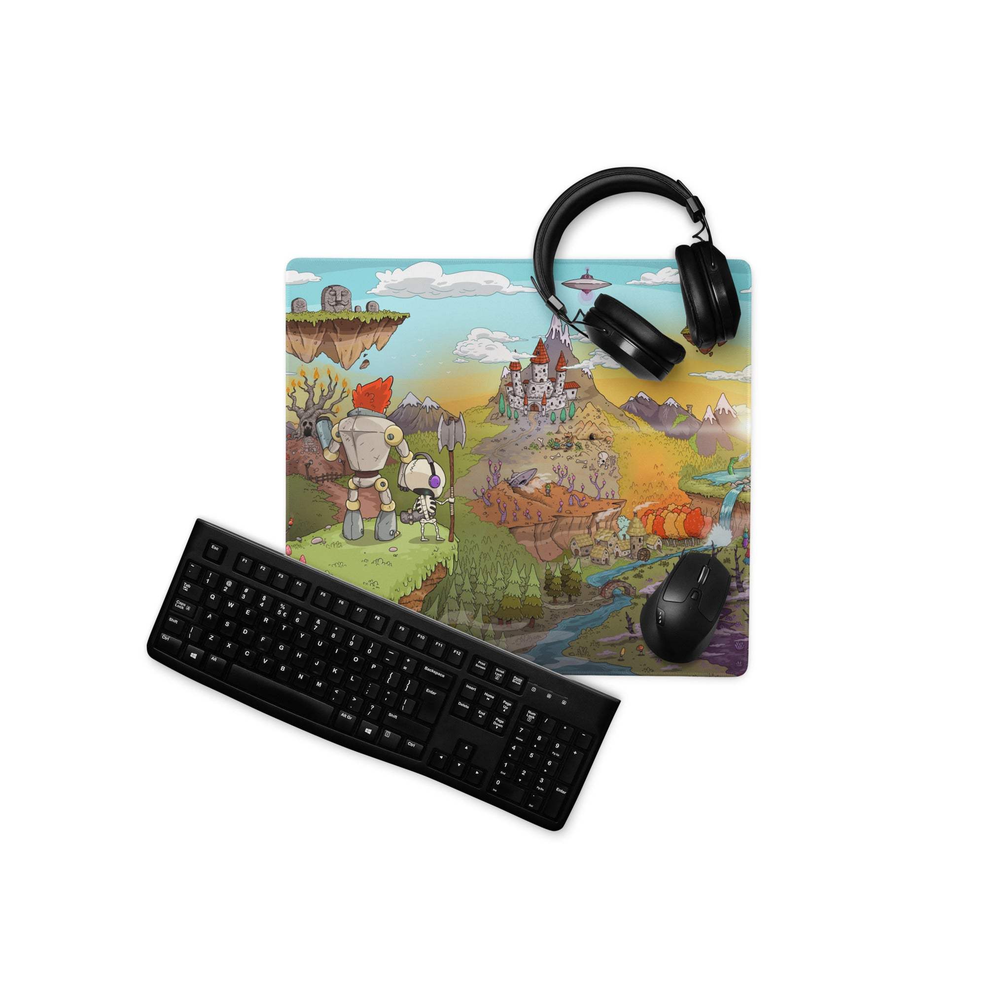 Colorful robot castle gaming mousepad with non-slip base