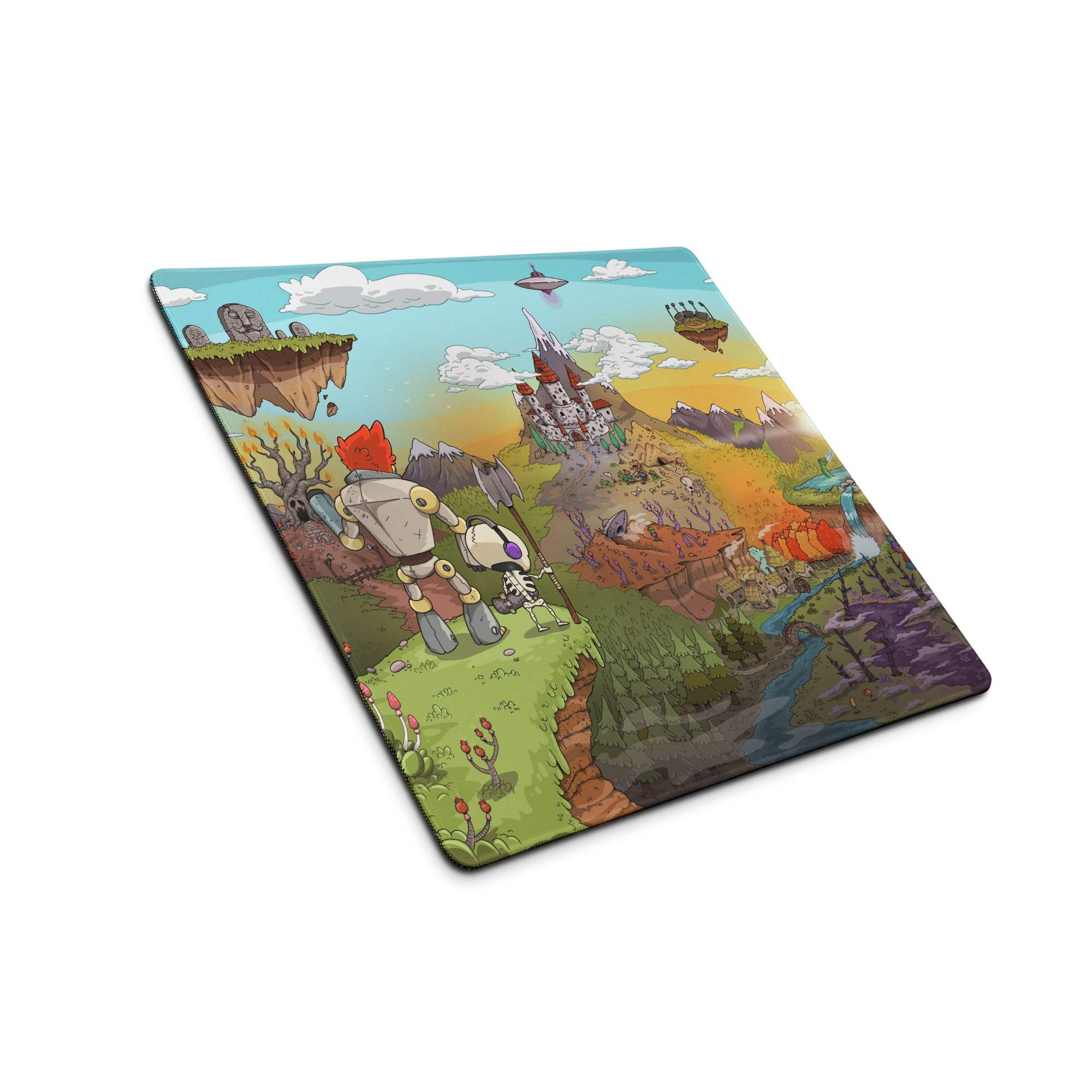 Vibrant robotic fantasy gaming mousepad with large non-slip base
