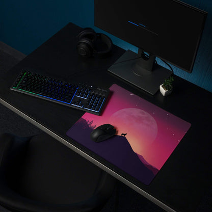 Atmospheric moonlit wolf landscape purple sunset gaming mouse pad