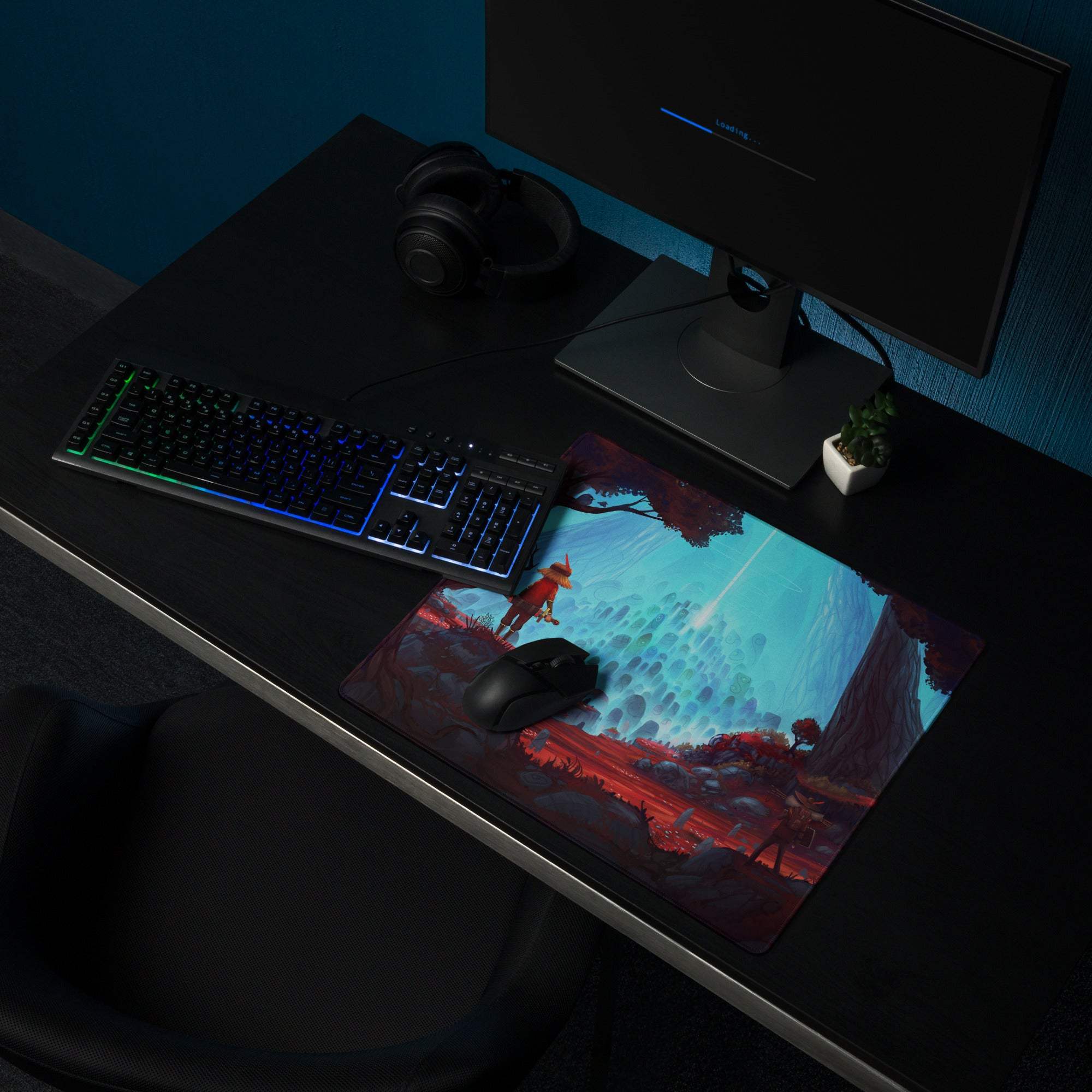 Epic fantasy landscape gaming mouse pad with large size and non-slip base