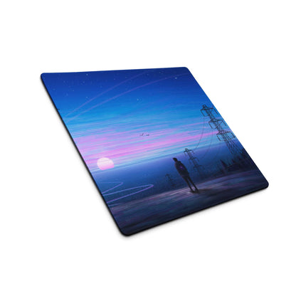 Twilight Horizon gaming mouse pad with lone figure under power lines at dusk