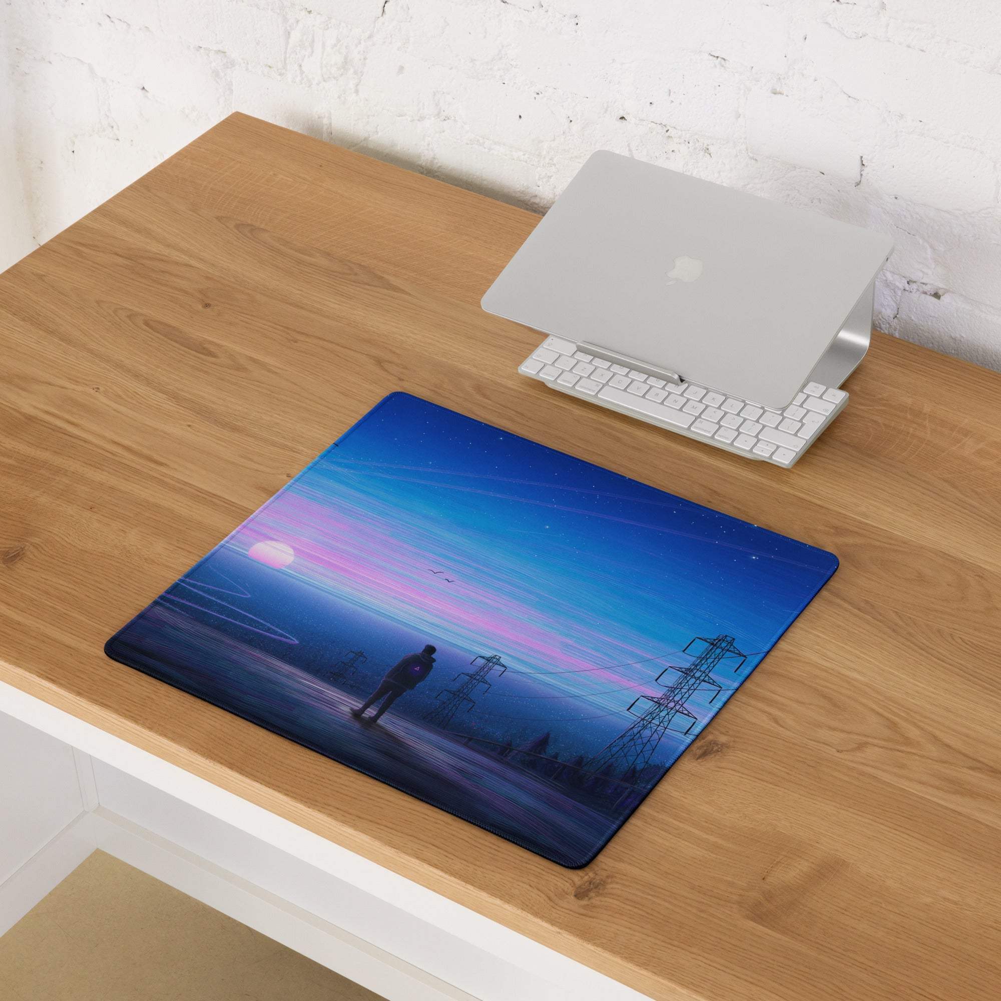 Twilight Horizon gaming mouse pad with beach dusk scene and stitched edges