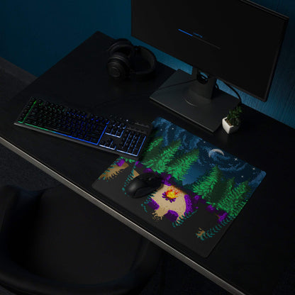 Night Forest Pixel Art gaming mouse pad with forest scene, non-slip base