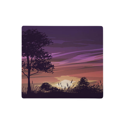 Sunset vista purple desk pad with purple and pink sunset gradient and silhouetted tree for modern desk decor
