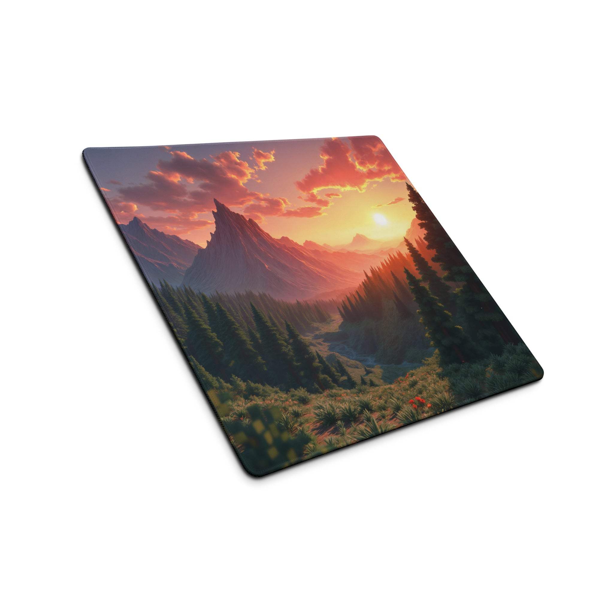 Vibrant sunset mountain landscape large gaming mouse pad with non-slip base