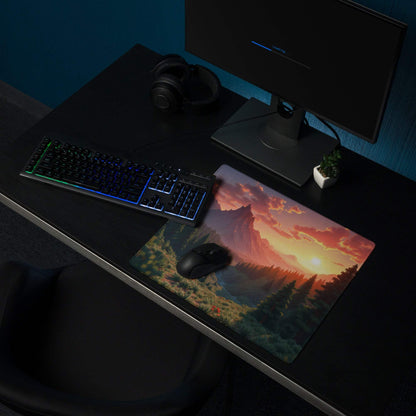 Vibrant sunset over mountains on large gaming mouse pad